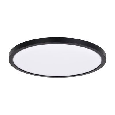 Matte Black Integrated LED Flush Mount, CCT Selectable, Dimmable, Damp Rated, Multiple Sizes