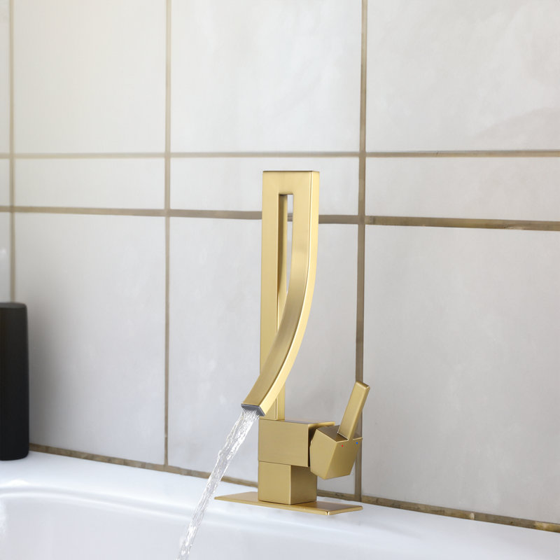 Single Handle Bathroom Faucet With Deck Plate For 1 Hole Or 3 Holes Sink, Brushed Gold