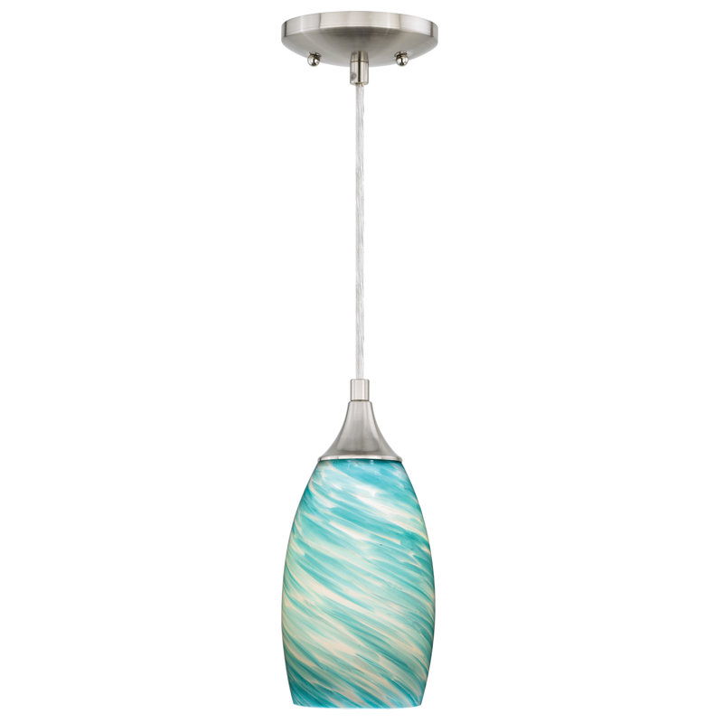 Finja 1 - Light Single Pendant, Celeste Wave, Satin Nickel