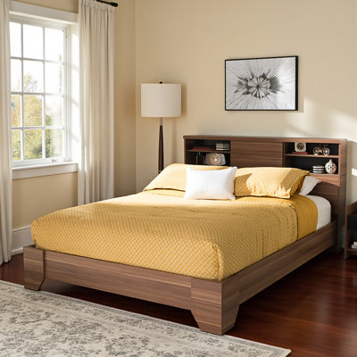 Zenith Queen Size Platform Bed in Two-Tone Walnut Finish, 39.16'' H X 63.35'' W X 89.89'' L