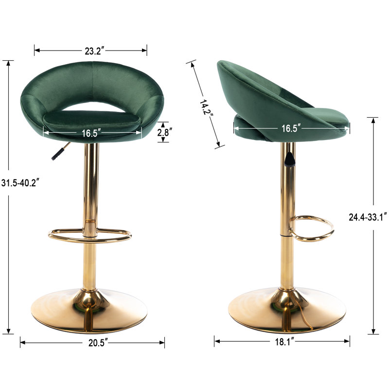 Kshaun Swivel Upholstered Adjustable Height Counter Stool with Metal Frame, Green
