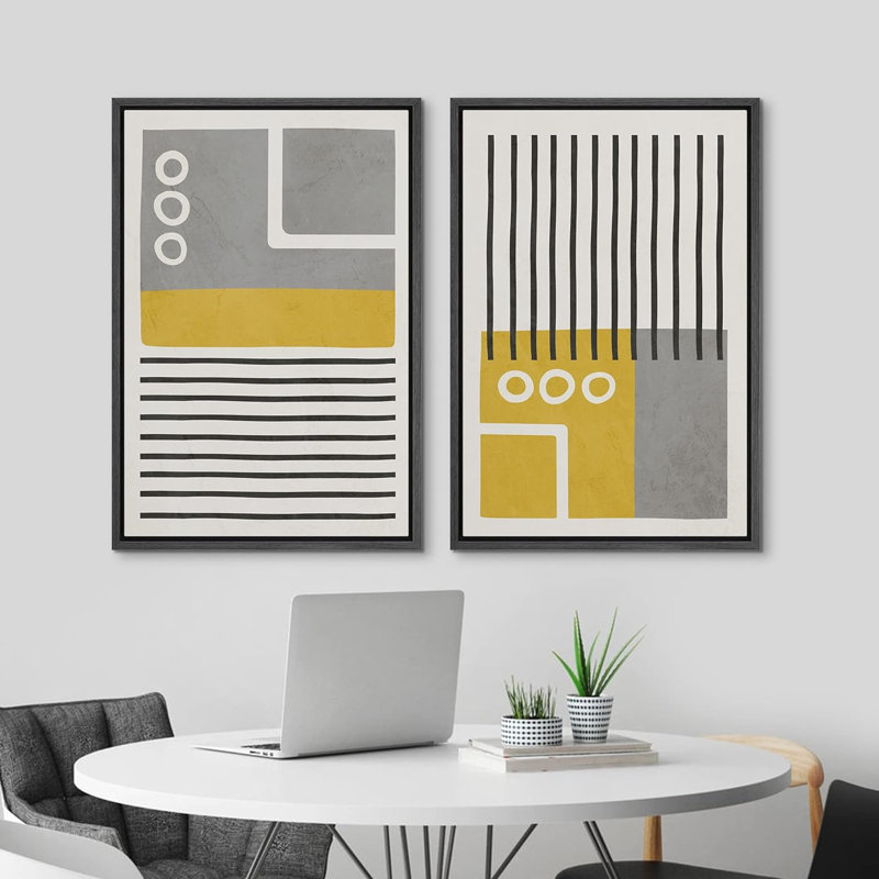 «Mid-Century Boho Style Grey Polygon», 2 pièces, Noir, H 36 po x l 24 po