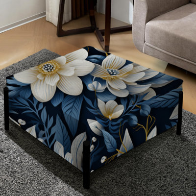 Motif floral blanc et bleu Magnolias Charm - grand repose-pieds carré floral