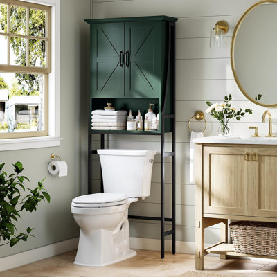 Armoire de rangement au-dessus de la toilette avec portes et tablette ouverte - Organisateur de salle de bain peu encombrant pour articles de toilette, buanderie, etc.