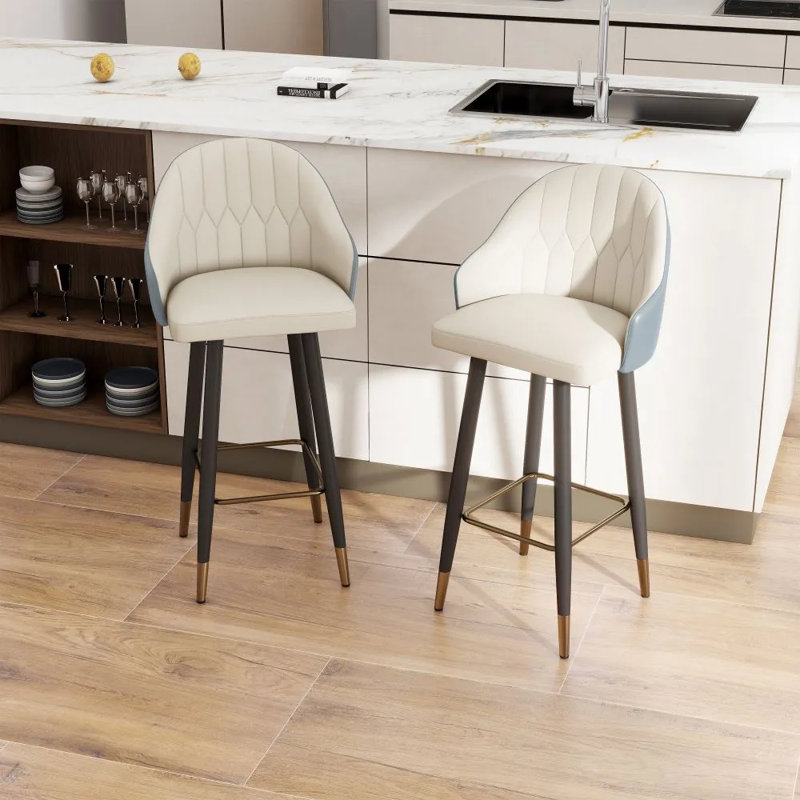 28.7" Seat Height Upholstered Modern Bar Stool With Back And Metal Legs For Kitchen, PU Leather Bar Height Bar Stools Set Of 2