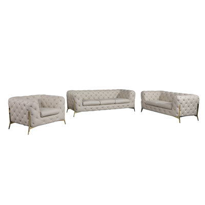 Ehrika 3 Piece Top Grain Italian Leather Sofa, Loveseat, and Chair Set