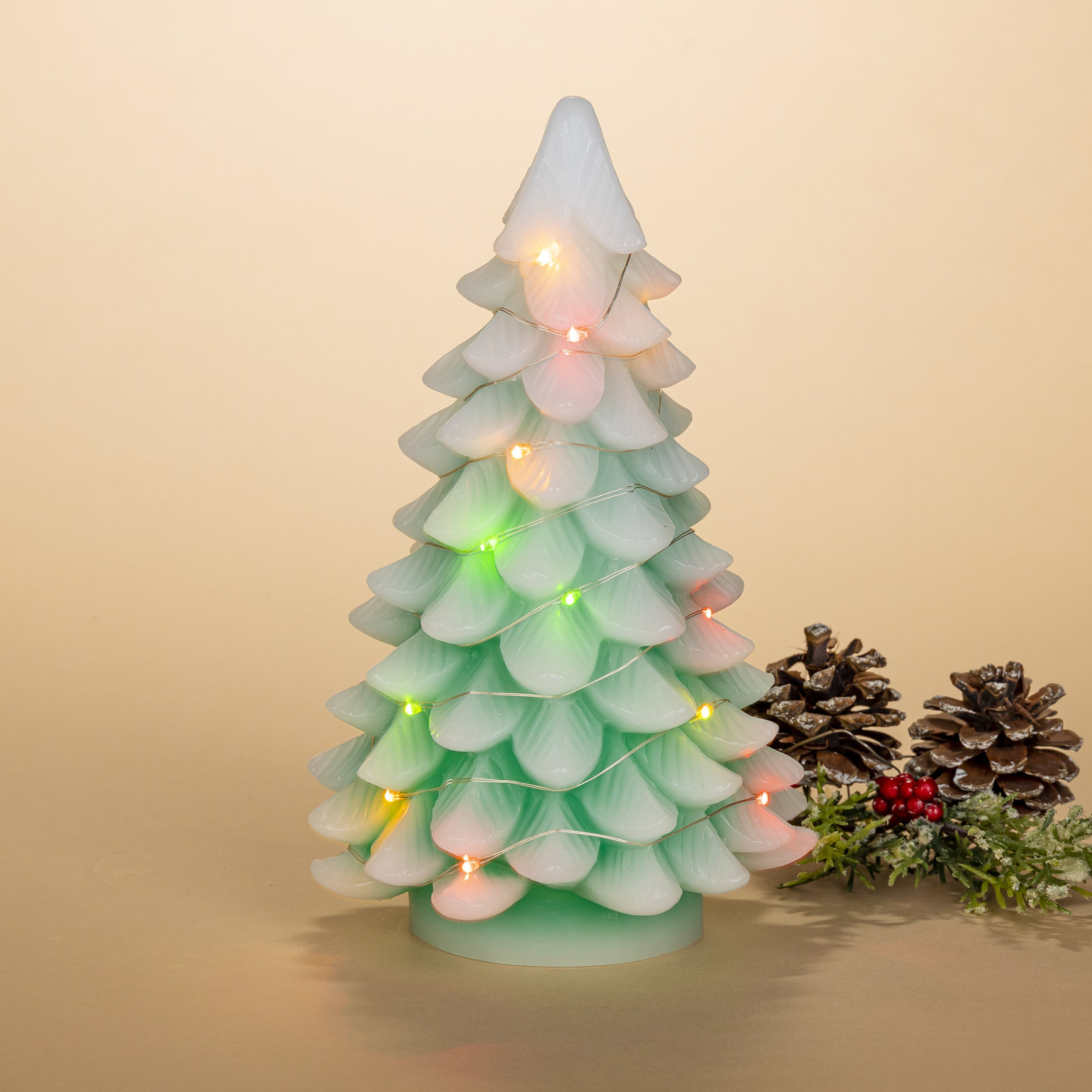 Color-Changing LED Wax Tabletop Tree, Green