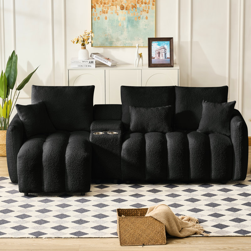 91,7 po noir avec console, porte-gobelet et rangement, porte-tissu de conception moderne pour appartement, salon, confortable