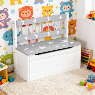 Toddler Toy Box Storage Bench with Large 27 L Interior, Kids Storage Bench Seat with Storage for Toddler Playroom Furniture, Kids Bedroom Furniture, Toy Organizer and Storage Bin, Grey