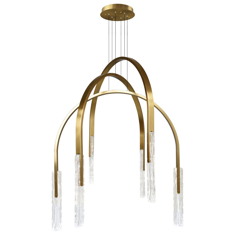 Lustre en laiton de 96,5 cm (38 po) avec éclairage DEL intégré et verre travaillé à la main, Laiton