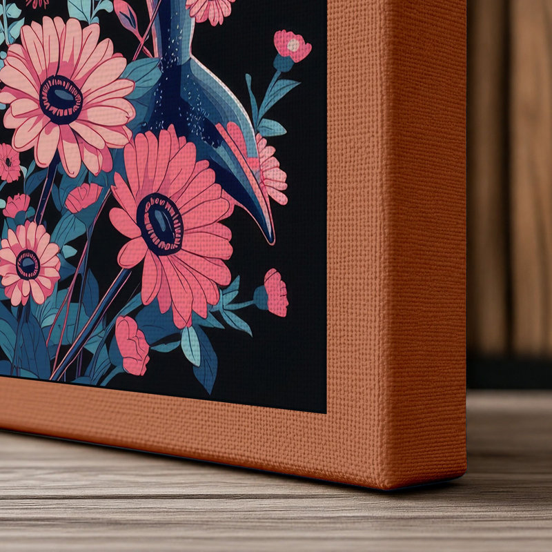 Dolphin Among Blooms Modern - Wrapped Canvas, 18x12 - 45.7 x 30.5 cm, Terracotta Border