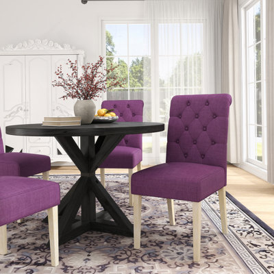 Ensemble de salle à manger 5 pièces Banff, table ronde avec 4 chaises capitonnées Banff, mauve Banff