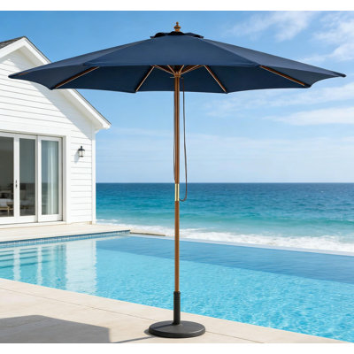 9 Ft. Outdoor Market Patio Umbrella With 8 Bamboo Ribs For Table Use, Navy Blue