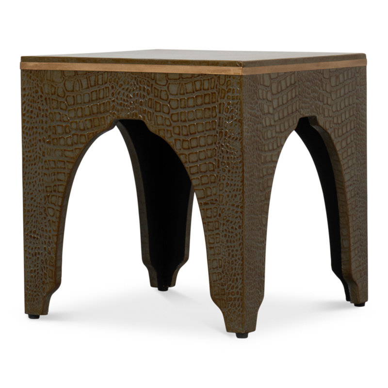 Shagreen Leather Stool, Antique Green