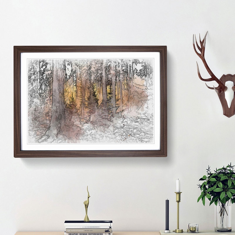 Mystery Forest in Abstract - Framed Print, 27cm H x 36cm W x 2cm D, Walnut Framed