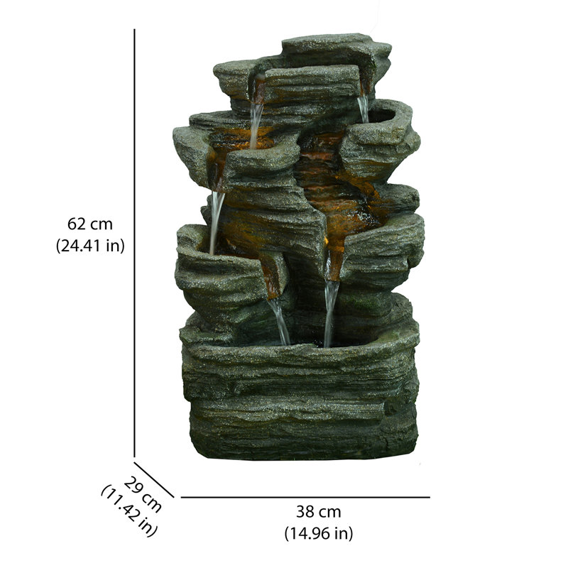 Resin Multi-Level Rock Fountain with LED Light