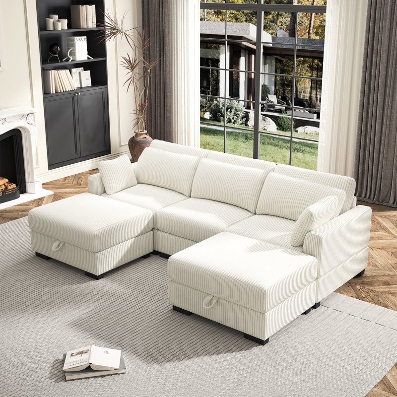 Canapé modulaire en velours côtelé 5 pièces, Velours côtelé beige Nahshon