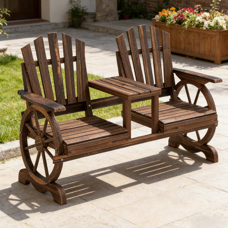 Stable Patio Bench,2-Seat Wooden Garden Bench
