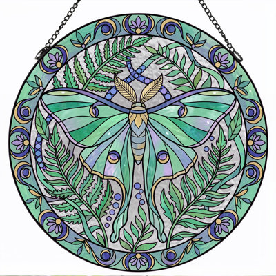 Moth Fern Stained Glass Window Panel，7.8H
