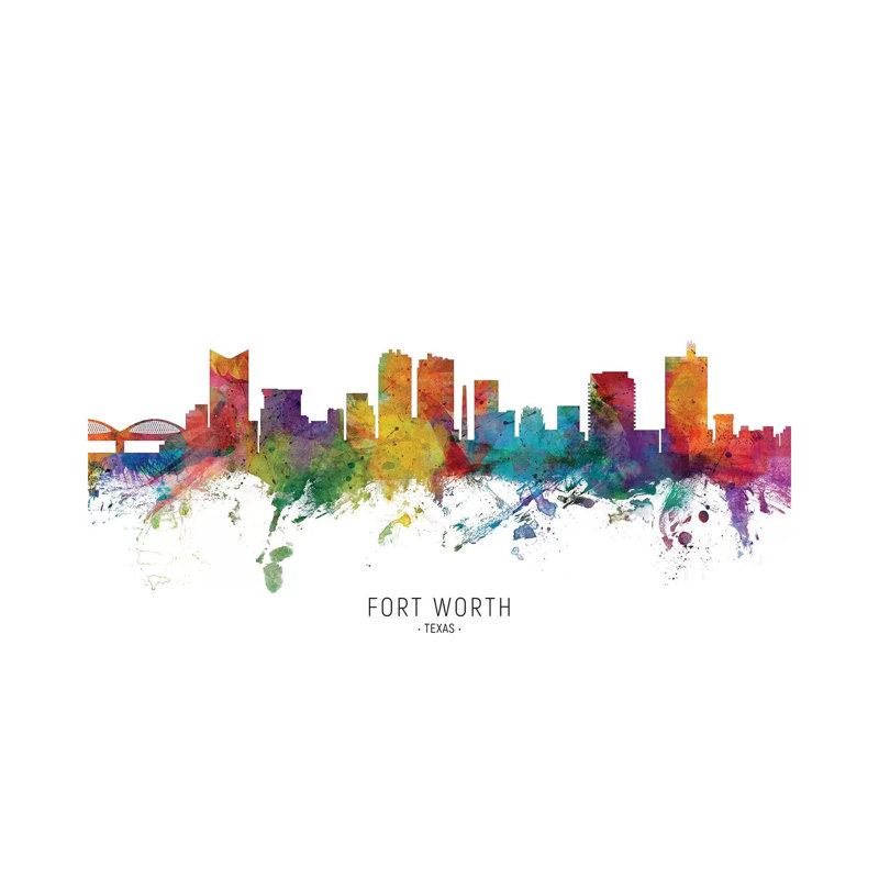 «Fort Worth Texas Skyline» par Michael Tompsett - peinture sur toile tendue, H 8 po x l 12 po x P 0,75 po