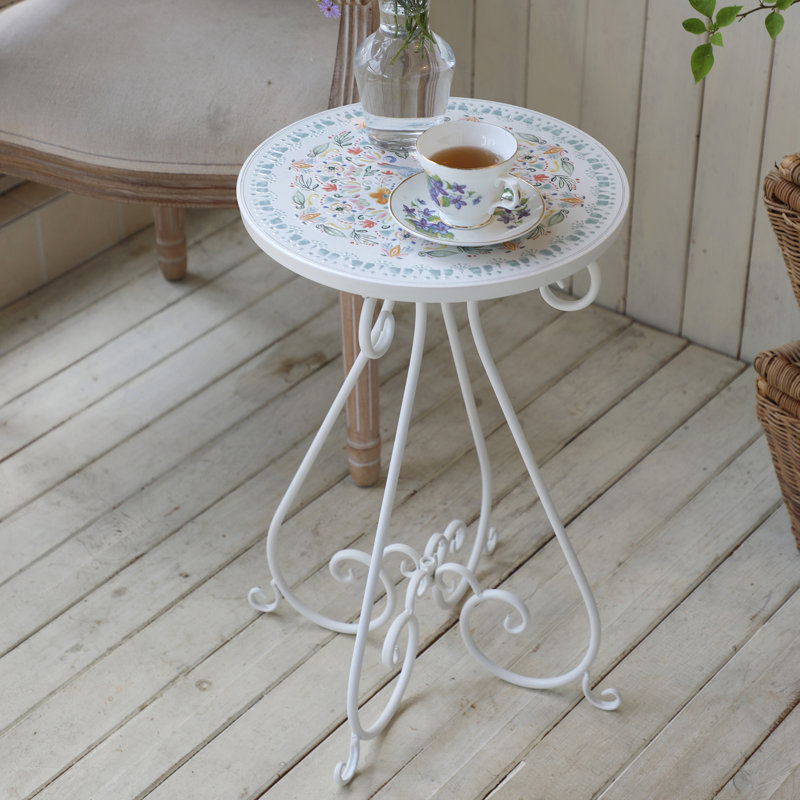 Ceramic Top Side Table End Table for Indoor Outdoor ,Vintage Metal Plant Stand for Indoor & Outdoor Use, Round Accent Table for Porch,Patio, Balcony, Living Room,