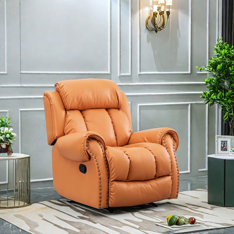 Taia Faux Leather Recliner, Orange Faux Leather