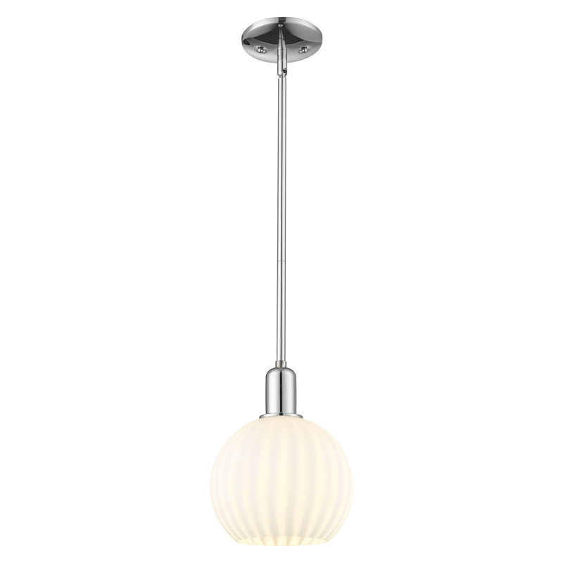 Mini-luminaire suspendu 1 tige 12 po Arcadia - White Venetian, H 10,63 po x l 8 po x P 8 po, Chrome poli