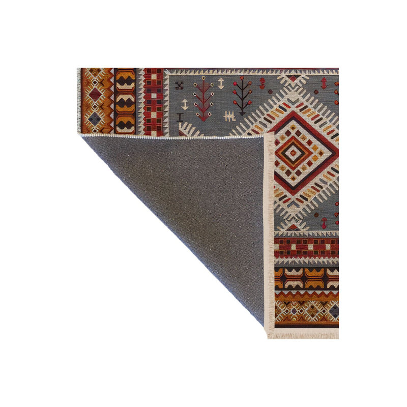 Tapis multicolore à motif géométrique mélangé à motif géométrique et lavable à la machine, Rectangle 3 pi 3 po x 4 pi 11 po