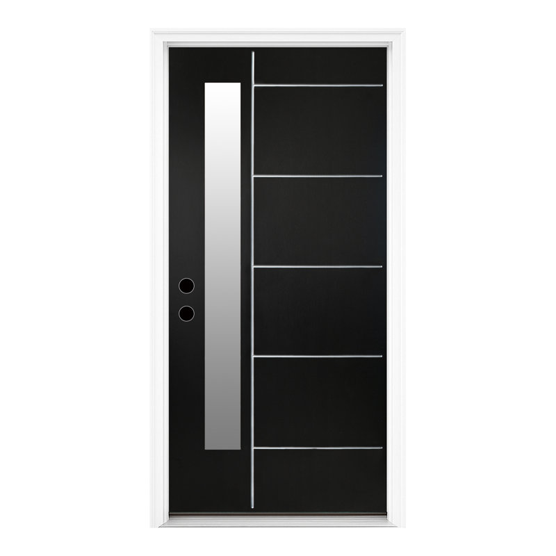 36 po X 80 po Porte avant droite en fibre de verre à finition givrée 6 Lite avec seuil et charnière Flush