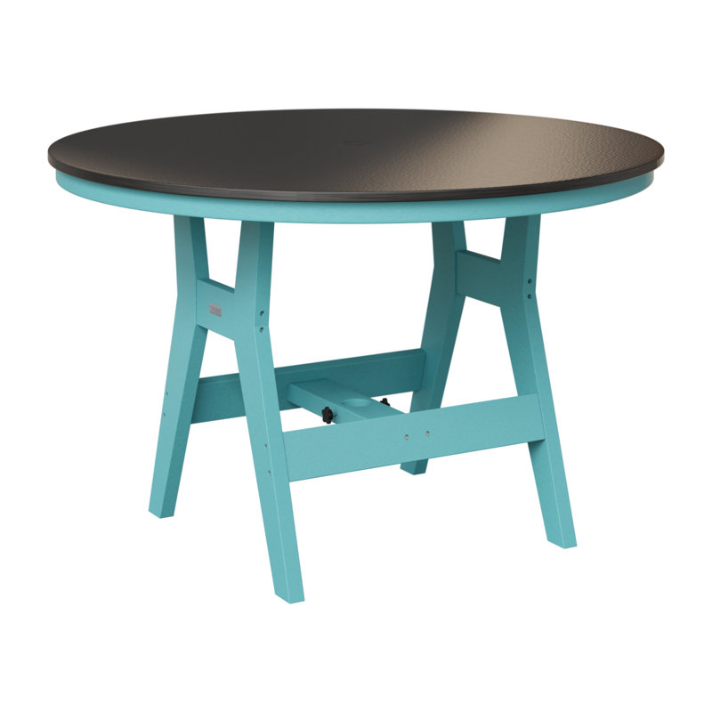 Table de bar ronde 48 po Berlin Gardens Harbor, Bleu Aruba, Noir martelé, H 38,87 po x l 48 po x P 48 po
