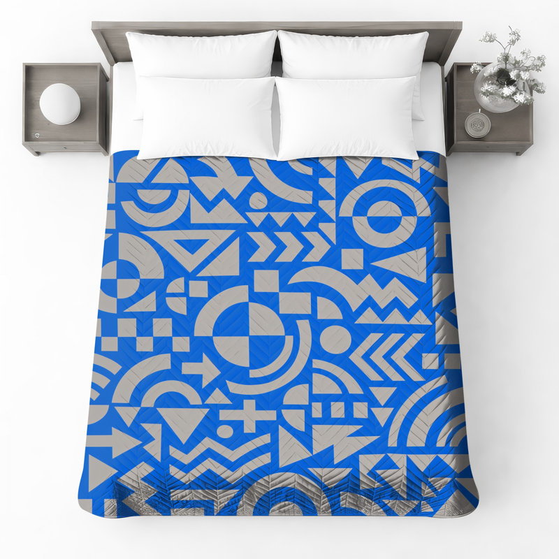 Couvre-lit matelassé bleu à formes géométriques toutes tailles, Lit simple