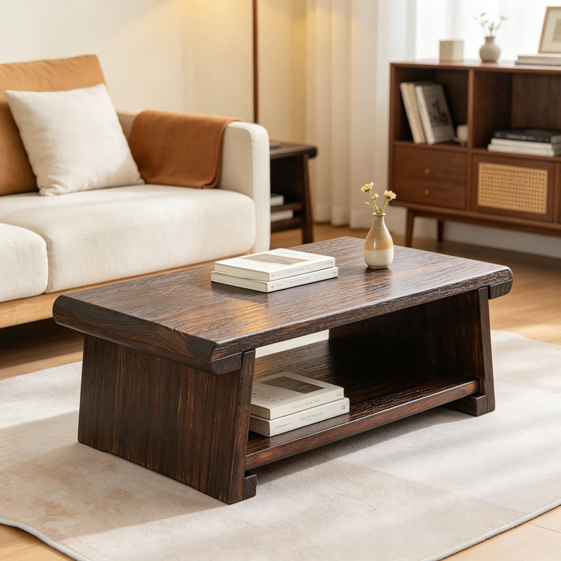 Table d'autel japonaise, table de plancher pliante, petite table basse de méditation en bois, table basse de salon, rangement multifonctionnel, brun