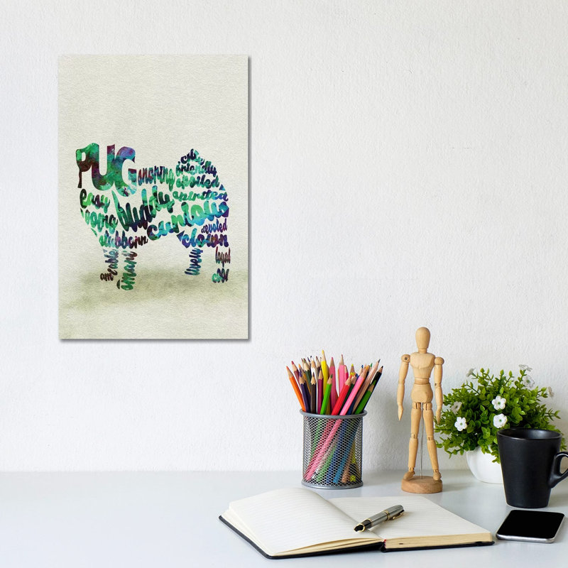 Pug by Ayse Deniz Akerman - Wrapped Canvas Print, 20.32 cm H x 30.48 cm W