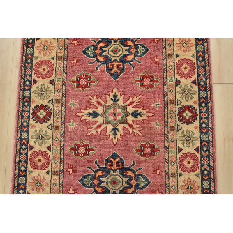 Tapis de style tribal en laine rose noué à la main 2 pi 11 po x 9 pi 10 po Kazak