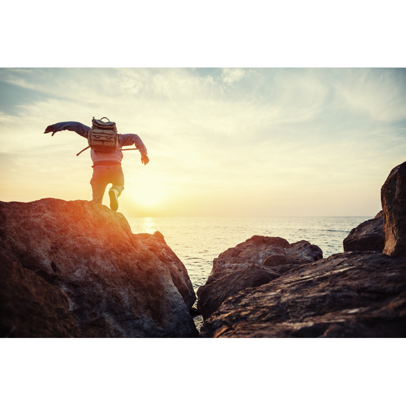 Traveler Running At Sunset - Wrapped Canvas Print, 20cm H x 30cm W