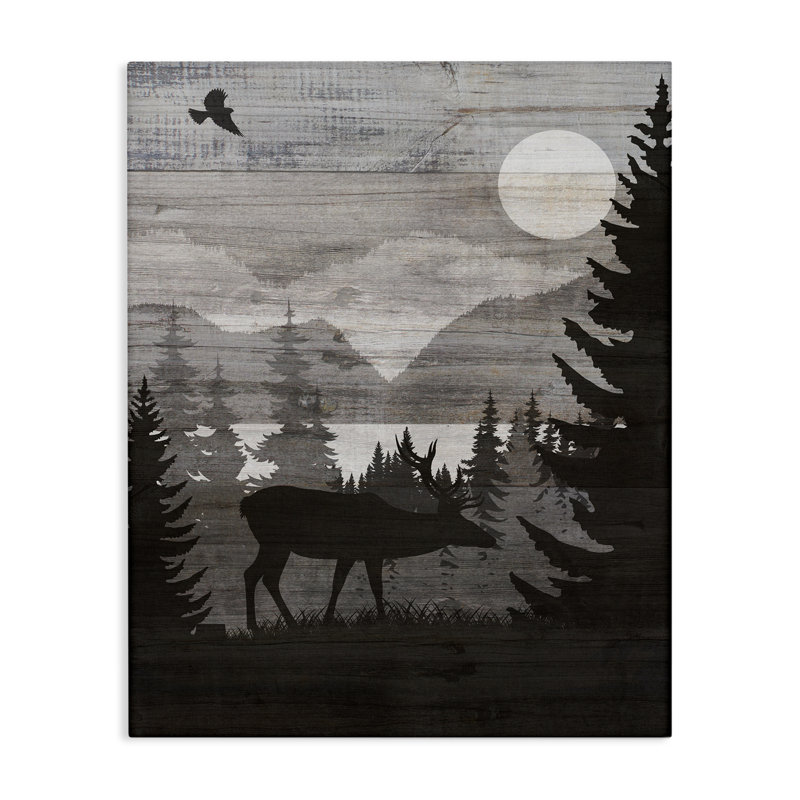 «Rustic Moose at Night», conception par Susan Arnot, H 20 po x l 16 po