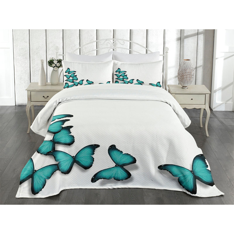 Ambesonne Spring Bedspread Sunny Butterflies, King Bedspread + 2 Standard Shams