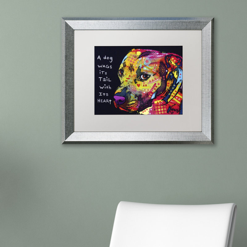 « gratitude pitbull » par dean russo, sur toile encadrée, H 16 po x l 20 po x P 0,5 po, Cadre noir, Blanc