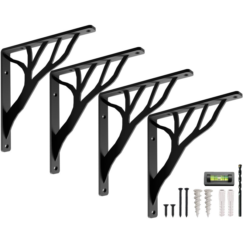Supports rustiques pour tablette en L par Balin Designs (noir) pour tablettes de 6 à 8 po - Supports de cheminée décoratifs en métal robustes - Installation facile avec la quincaillerie incluse - Ensemble de 4