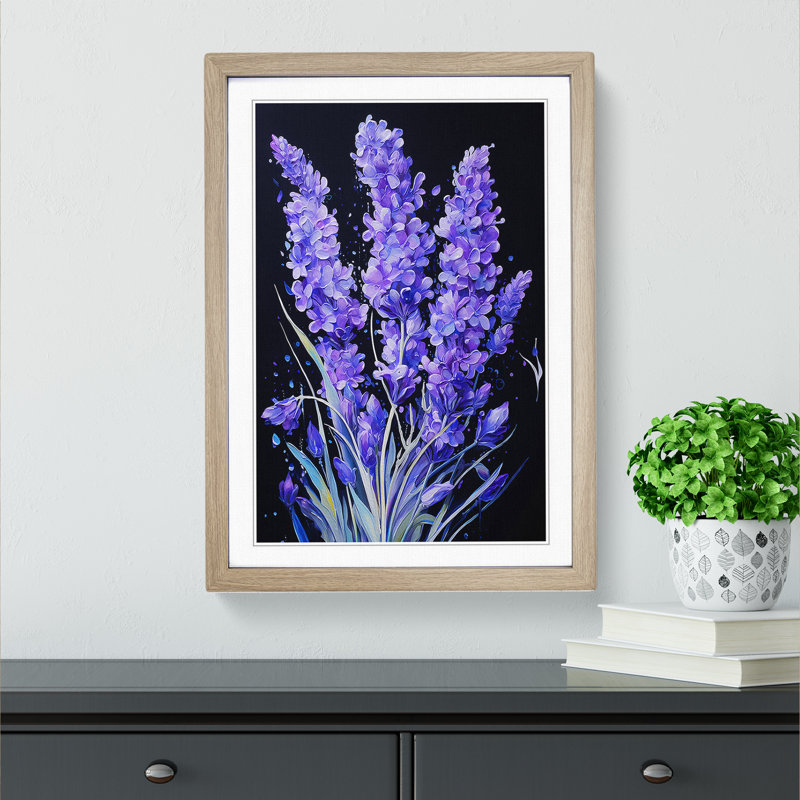 Lavender Flower Informel - Single Picture Frame Print on Wood, 34cm H x 25cm W x 2cm D, Oak