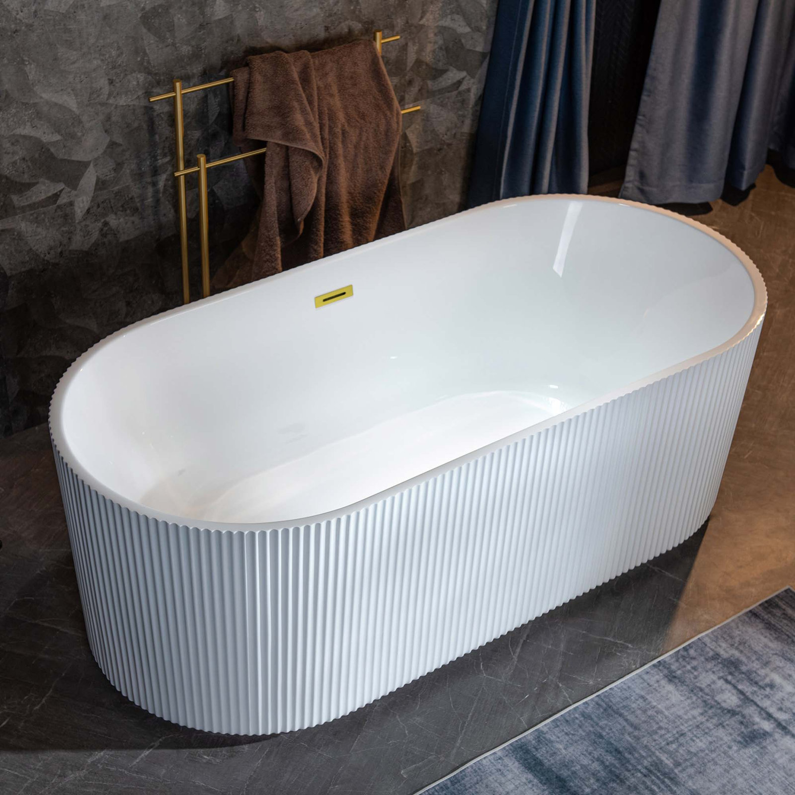 Eden 67" Freestanding Soaking Acrylic Bathtub, Brushed Gold