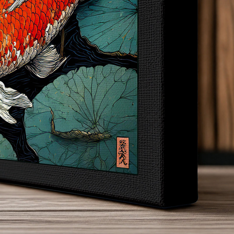 Koi Among Water Lilies Japandi - Print, 30x20 - 76.2 x 50.8 cm, Black Border
