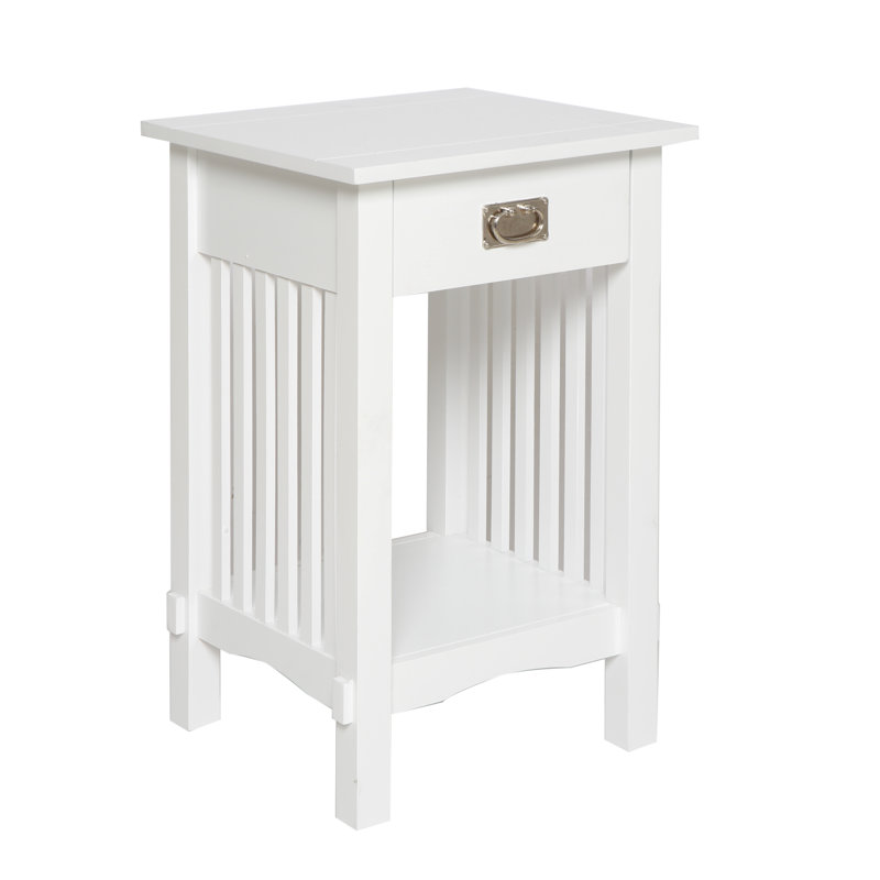 Solid Wood End Table with Storage, White