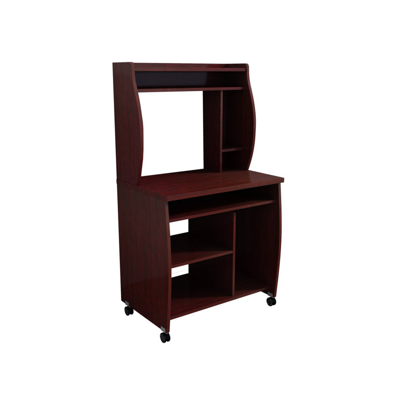 Chariot d'ordinateur avec compartiments de rangement pour le bureau, Acajou