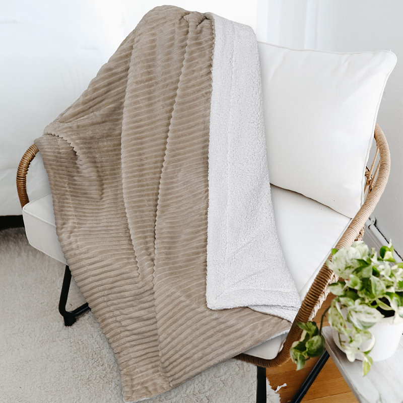 Taupe Sherpa Fleece Reversible Throw Blanket