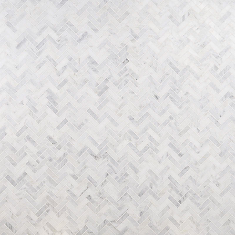 Oriental Herringbone 1" x 3" Polished Asian Statuary Marble Mosaic Floor & Wall Tile