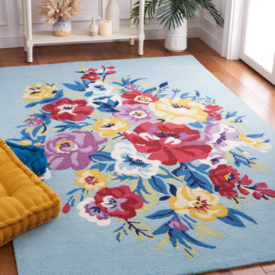Chelsea Hand Tufted Wool/Cotton Floral Rug in Blue/Rose