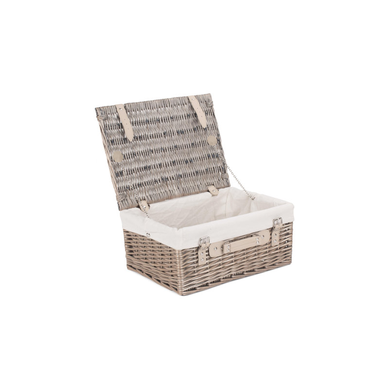 Wicker Basket with Lining, Antique Wash Hamper/White Lining