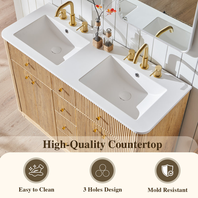 48'' Double Bathroom Vanity Without Mirror, Natural Oak