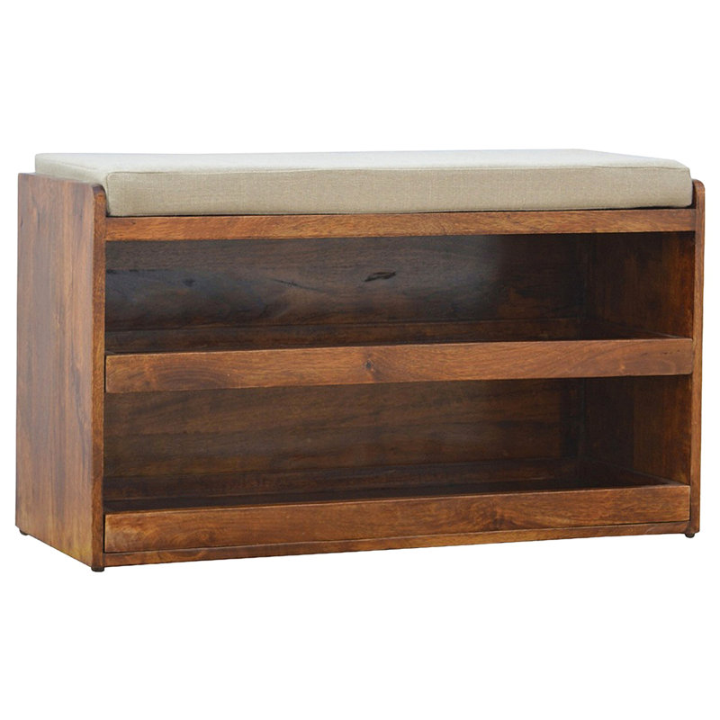 Banc à chaussures coulissant en lin Mud, 2 tablettes, châtaignier